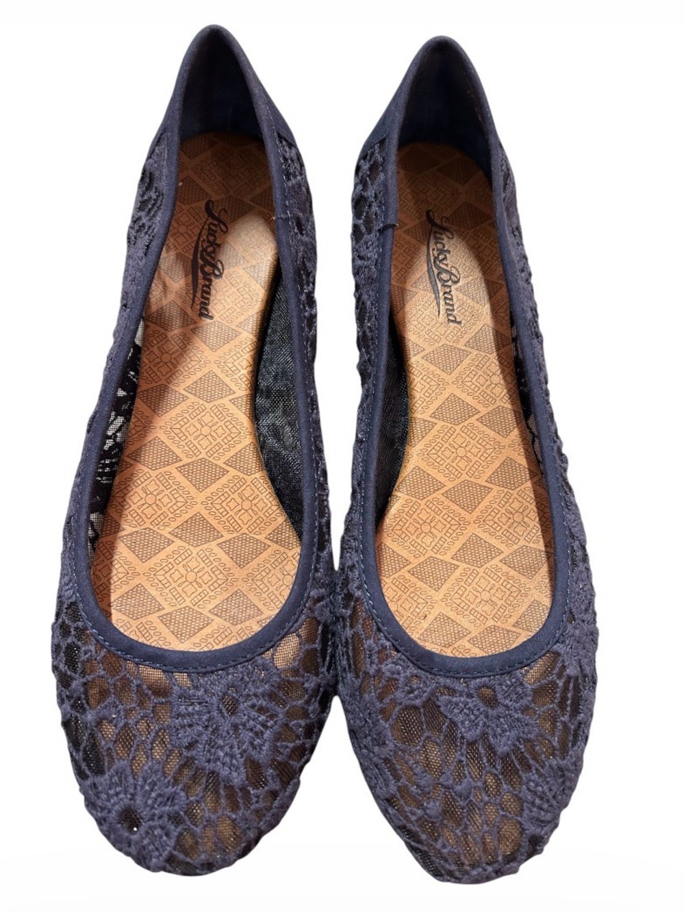 Lucky Brand Navy Lace Ballet Flats - Women's Comfortable Slip-Ons Sz 9